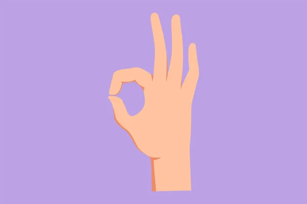 Grafisk Platt Ritning Handen Visar Okej Eller Perfekt Gest Nummer — Stock vektor
