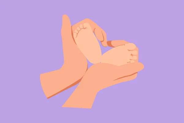 キャラクターフラット描画愛らしい赤ちゃんの足は 愛の形を作る母手の指で保持します 美しい眠っている赤ちゃん 生まれたばかりの赤ちゃん 新生児との幸せな家族 漫画デザインベクターイラスト — ストックベクタ