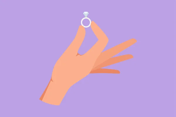 Χαρακτήρας Επίπεδη Σχέδιο Γυναίκα Ομορφιά Χέρι Εκμετάλλευση Διαμαντένιο Δαχτυλίδι Δώρο — Διανυσματικό Αρχείο