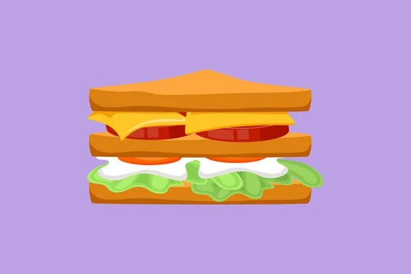 Cartoon Flat Style Drawing Fresh Delicious American Sandwich Restaurant Logo — Stock Vector
