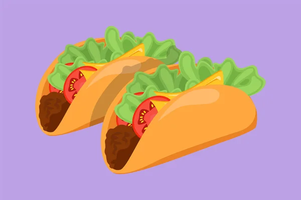 Diseño Plano Gráfico Dibujando Dos Etiquetas Estilizadas Taco Mexicano Emblema — Vector de stock
