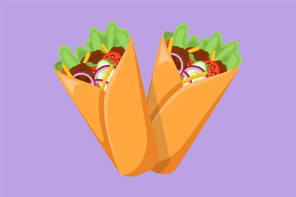 Cartoon Flachen Stil Zeichnung Zwei Frische Köstliche Mexikanische Online Burritos — Stockvektor