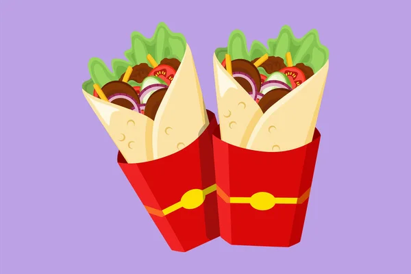 Grafikus Lapos Rajz Két Friss Ízletes Shawarma Online Étterem Logó — Stock Vector