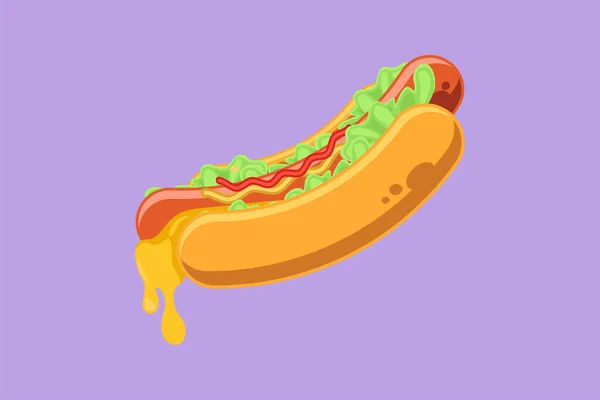Personagem Plana Desenho Fresco Delicioso Americano Logotipo Restaurante Cachorro Quente — Vetor de Stock