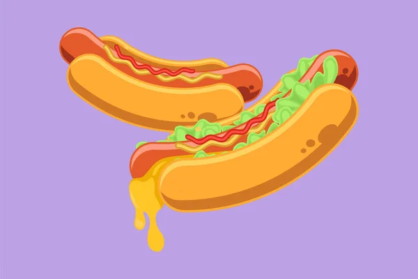 Grafisches Flaches Design Das Zwei Frische Amerikanische Hot Dog Logos — Stockvektor