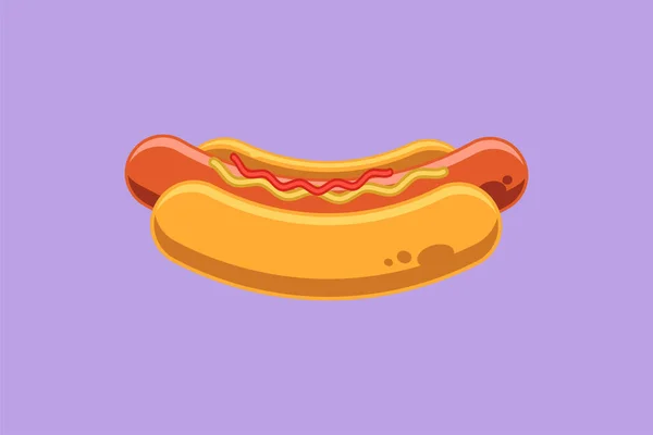 Karakter Datar Menggambar Lezat Segar Logo Restoran Hot Dog Amerika - Stok Vektor