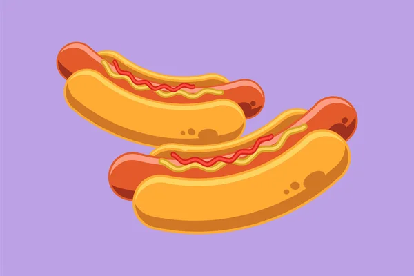 Graphisme Dessin Dessin Plat Deux Frais Américain Hot Dog Logo — Image vectorielle