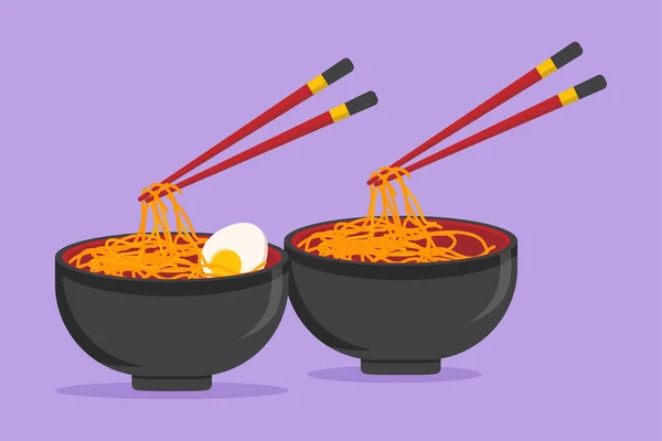 Γραφική Επίπεδη Σχεδίαση Σχέδιο Στυλιζαρισμένο Πικάντικο Noodles Ετικέτα Λογότυπο Κατάστημα — Διανυσματικό Αρχείο