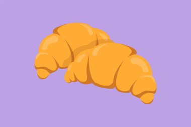 Çizgisel düz tasarım taze lezzetli çevrimiçi Fransız kruvasan dükkanı logosu çiziyor. Broşür, etiket ve simge için hamur işi logoti şablonu konsepti. Çizgi film biçimi vektör illüstrasyonu