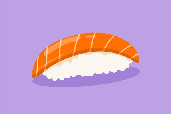Personaje Plano Dibujo Fresco Delicioso Japonés Nigiri Sushi Bar Logotipo — Vector de stock
