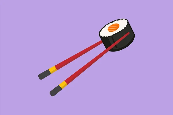 Graphic Flat Design Drawing Stylized Japanese Maki Sushi Bar Chopstick — Stock Vector