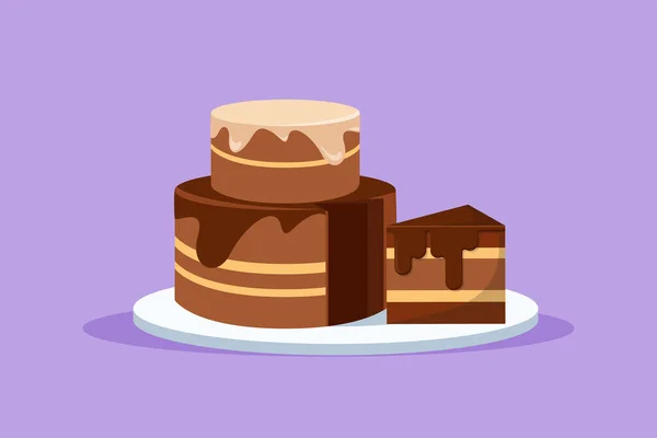 Cartoon Flat Style Drawing Fresh Delicious Birthday Sliced Cut Chocolate — Stock Vector