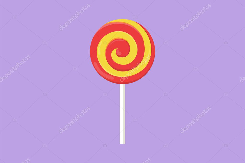 Graphic flat design drawing of stylized spiral lollipop candy shop logo label. Emblem sweet confectionery store concept for snack delivery service. Sweet candy shop. Cartoon style vector illustration
