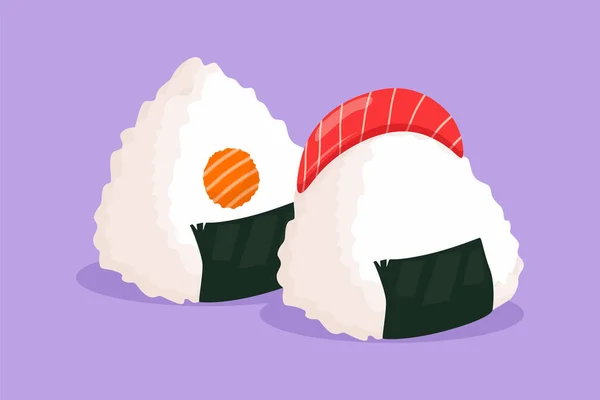 Χαρακτήρας Επίπεδη Σχέδιο Στυλ Ιαπωνική Ετικέτα Λογότυπο Onigiri Φυλλάδιο Αυτοκόλλητο — Διανυσματικό Αρχείο