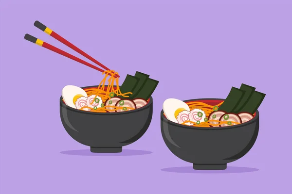 Cartoon Επίπεδη Στυλ Σχέδιο Φρέσκα Νόστιμα Ιαπωνικά Ράμεν Λογότυπο Εστιατόριο — Διανυσματικό Αρχείο