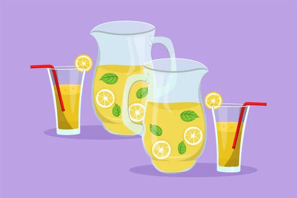 Cartoon Flachen Stil Zeichnung Frisches Limonadeneis Auf Glas Mit Zitronenscheiben — Stockvektor