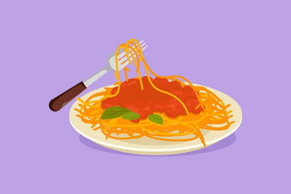 キャラクターフラットデッサンは イタリアのスパゲッティロゴラベル フライヤー ステッカー シンボルをスタイリッシュにしました カフェ ショップ フードデリバリーサービスのイタリアンパスタ麺レストランコンセプト 漫画デザインベクターイラスト — ストックベクタ