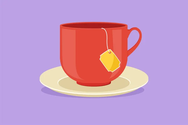 Çay Dükkanının Amblemi Için Taze Çay Bardağının Düz Çizimi Kahve — Stok Vektör
