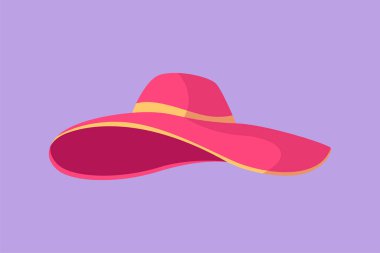 Çizgi film düz çizim tarzı bayanlar ya da kadın şapka ikonu, etiket, etiket, çıkartma, kart, sembol. Moda. Kadın ya da kadın plaj şapkası. Plaj tatili konsepti. Grafik tasarım vektör çizimi