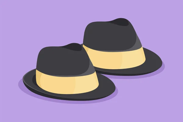 卡通平板画海滩帽全景图标 戴着棕褐色皮带的费多拉帽 锯齿状的冠冕和帽檐突起 男人的头配件 图形设计矢量说明 — 图库矢量图片