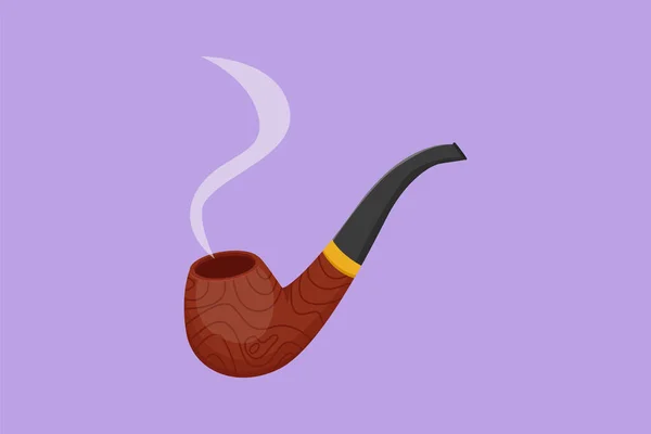 Personaje Plano Dibujo Estilizado Pipa Fumar Con Logotipo Humo Etiqueta — Vector de stock