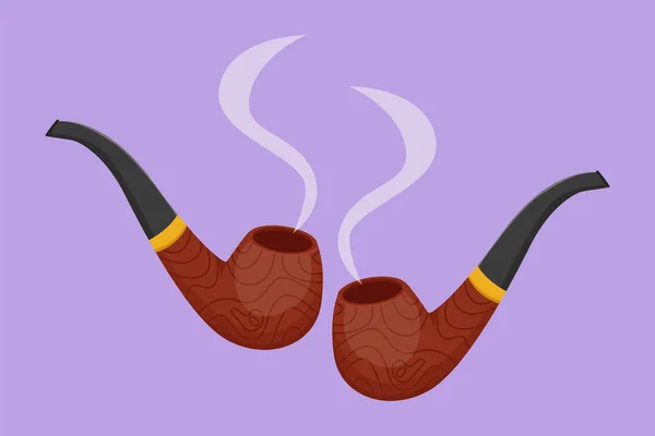 Kreskówka Płaski Rysunek Fajki Palenia Logo Logo Etykiety Dymu Symbol — Wektor stockowy