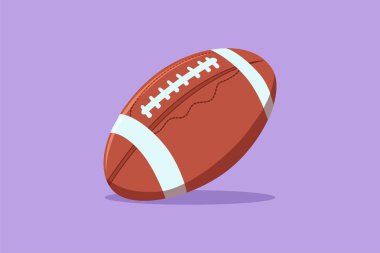 Çizgi film düz stil Amerikan futbol topu çiziyor. Ragbi sporu. Stylize edilmiş Amerikan futbol logosu sembolü. Kahverengi, beyaz, negatif uzay çizgileri, dikişler. Grafik tasarım vektör çizimi