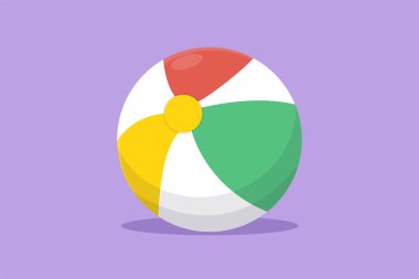 Plaj topu logosu, etiketi, sembolü. Plaj topu ikonu, oyun, voleybol, eğlence, spor, eğlence. Uluslararası plaj topu yarışması. Çizgi film tasarım vektör çizimi