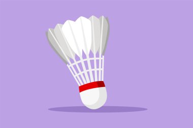 Badminton logosu için düz çizgi film çizimi. Spor malzemeleri, hobiler. Olimpiyat oyunları, müsabakalar, beden eğitimi, sağlıklı yaşam tarzı. Grafik tasarım vektör çizimi