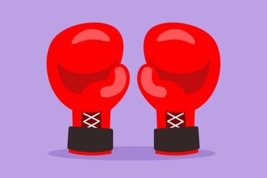 Çizgi film düz stil kırmızı boks eldiveni ikonu, logoti. Spor malzemeleri, savunma ve ekipman. Boks kulübü. Egzersiz için spor. Kickboks etkinliği. Dövüş antrenmanı. Grafik tasarım vektör çizimi