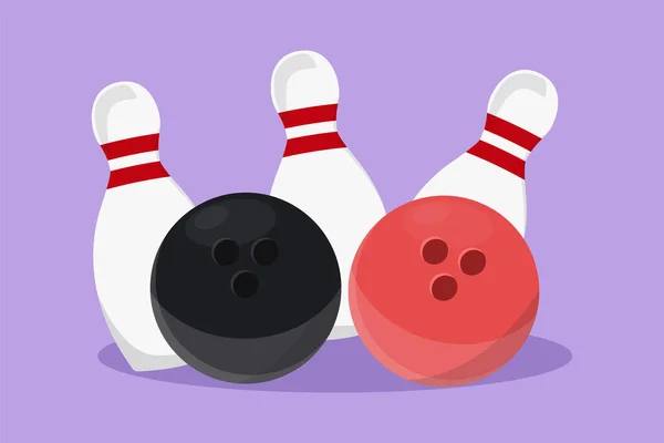 Cartoon Platte Stijl Tekening Bowling Bal Pinnen Bowling Sport Spel — Stockvector