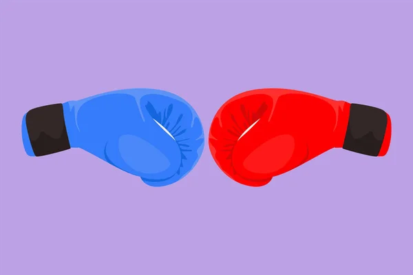 ボクシンググローブのキャラクターフラット描画 赤と青が一緒に打つ ボクシンググローブが戦う パンチワークのためのボクサースポーツウェア 競争のシンボル 漫画デザインベクターイラスト — ストックベクタ