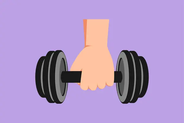 Cartoon Flat Style Drawing Strong Hand Lifting Steel Dumbbell Isolated — Stock Vector