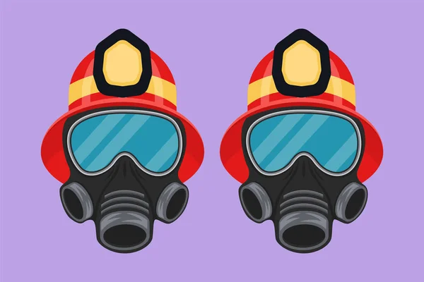 Charakter Flache Zeichnung Feuerwehr Schutzhelm Und Gasmaske Maske Mit Brille — Stockvektor
