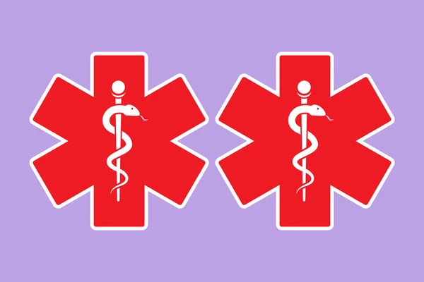 卡通平板画风格塑造了两只医用蛇的健康标志 医药系统和保健概念 医学图标 医护人员的药品标识 图形设计矢量说明 — 图库矢量图片