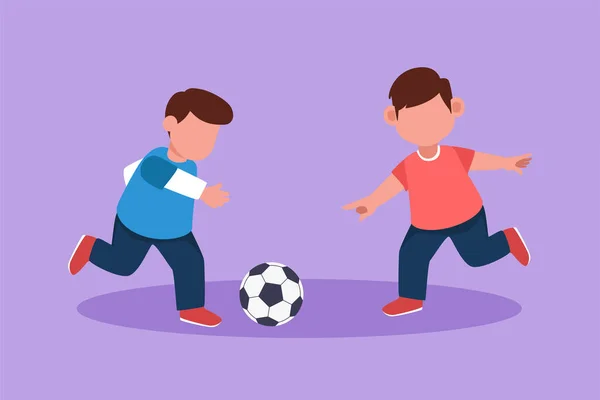 Personagem Plana Desenho Bonito Meninos Jogando Futebol Juntos Duas Crianças — Vetor de Stock