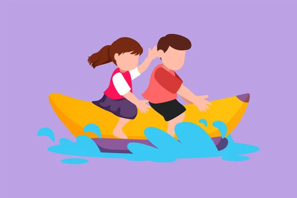 Carattere Piatto Disegno Bambini Divertirsi Banana Boat Bambini Felici Con — Vettoriale Stock