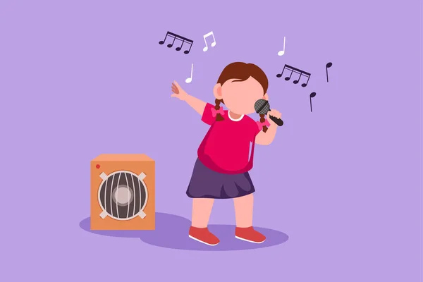 Χαρακτήρας Επίπεδη Σχέδιο Χαρούμενο Κοριτσάκι Τραγουδούν Ένα Τραγούδι Στο Φεστιβάλ — Διανυσματικό Αρχείο