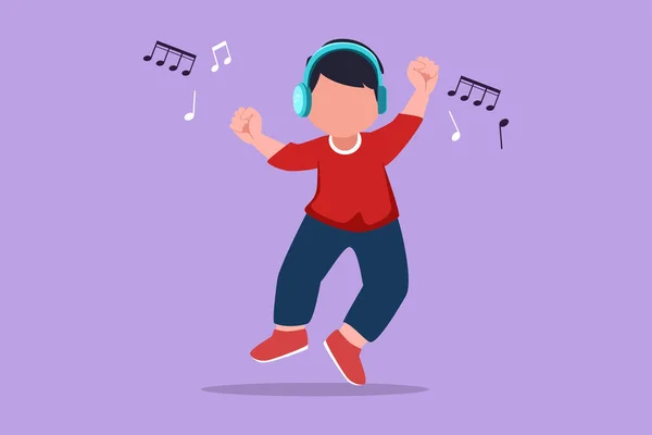 Γραφική Επίπεδη Σχεδίαση Σχέδιο Αξιολάτρευτο Μικρό Αγόρι Ακούγοντας Μουσική Ακουστικά — Διανυσματικό Αρχείο
