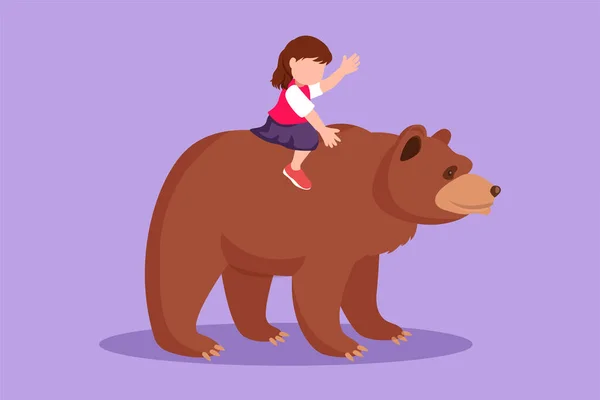 Personagem Plana Desenho Feliz Menina Equitação Marrom Urso Pardo Zoológico — Vetor de Stock