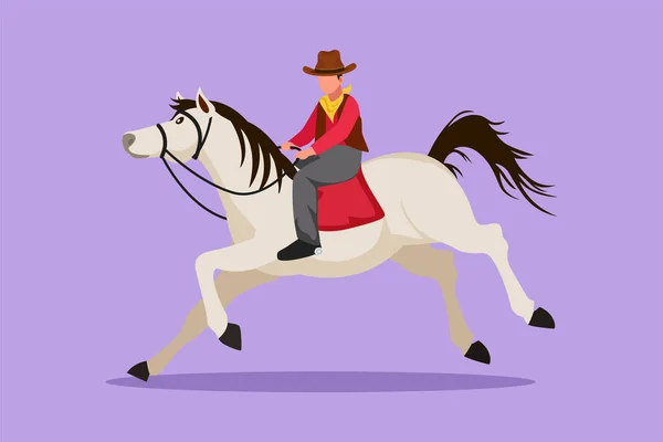 Cartoon Flat Style Drawing Wild West Desert Cowboy Riding Horse — Stock Vector