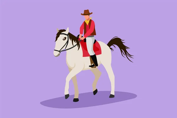 Desenho Desenho Animado Estilo Plano Cavalo Equitação Silhueta Cowboy Estilizado — Vetor de Stock
