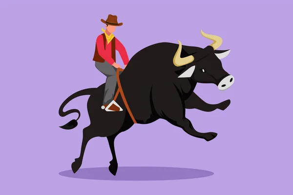 Graphisme Dessin Plat Cow Boy Fort Courageux Dans Équitation Chapeau — Image vectorielle