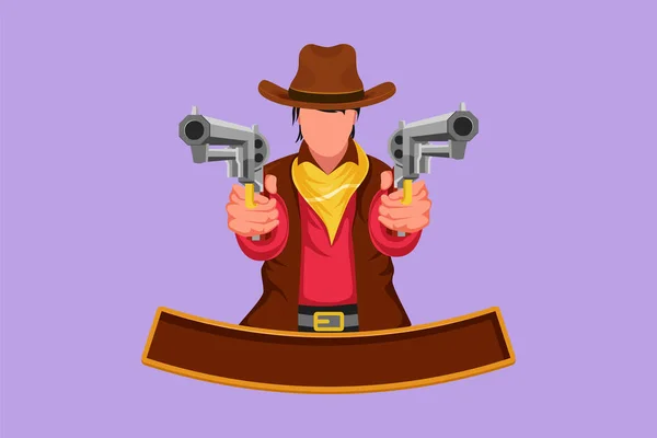 Character Flat Drawing Stylized Wild West Gunslinger Holding Two Guns — Stock Vector