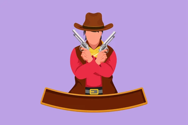 Graphic Flat Design Drawing Wild West Gunslinger Holding Crossing Two — Image vectorielle