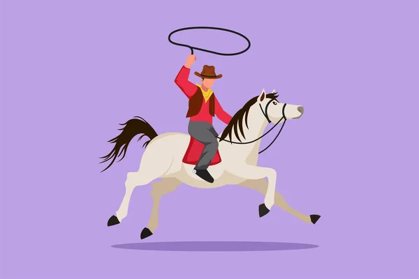 Grafisk Platt Design Ritning Stiliserad Cowboy Häst Galopperande Över Dammiga — Stock vektor