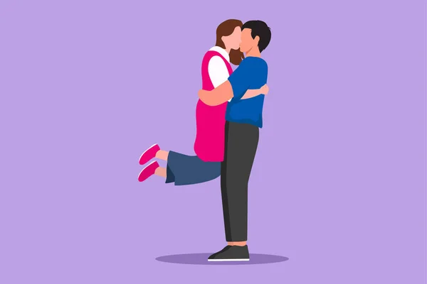 Personagem Plana Desenho Romântico Casal Apaixonado Beijando Abraçando Parque Livre — Vetor de Stock