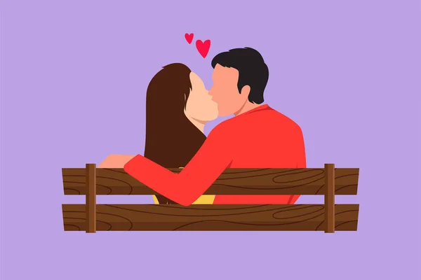 Grafis Datar Desain Gambar Kembali Melihat Pasangan Romantis Ciuman Manis - Stok Vektor