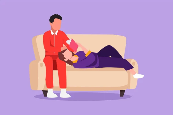 Charakterflache Zeichnung Romantisches Paar Das Zusammen Auf Der Couch Sitzt — Stockvektor