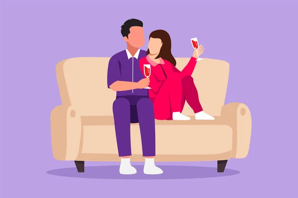 Grafis Desain Datar Menggambar Pasangan Romantis Duduk Sofa Berbicara Dan - Stok Vektor